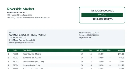 The generated invoice PDF with real data